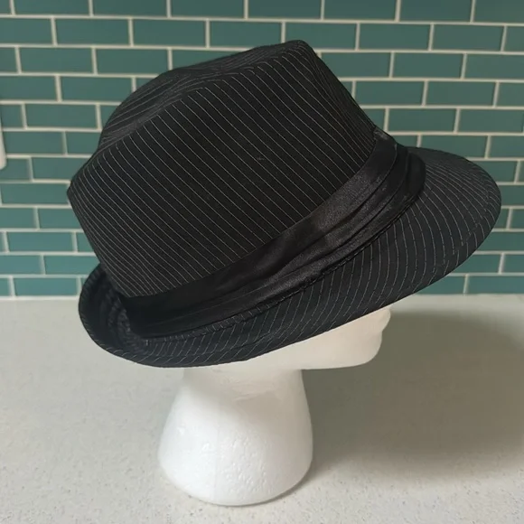 Kenny K. black white pinstripe unisex cotton fedora hat size large - Picture 2 of 8